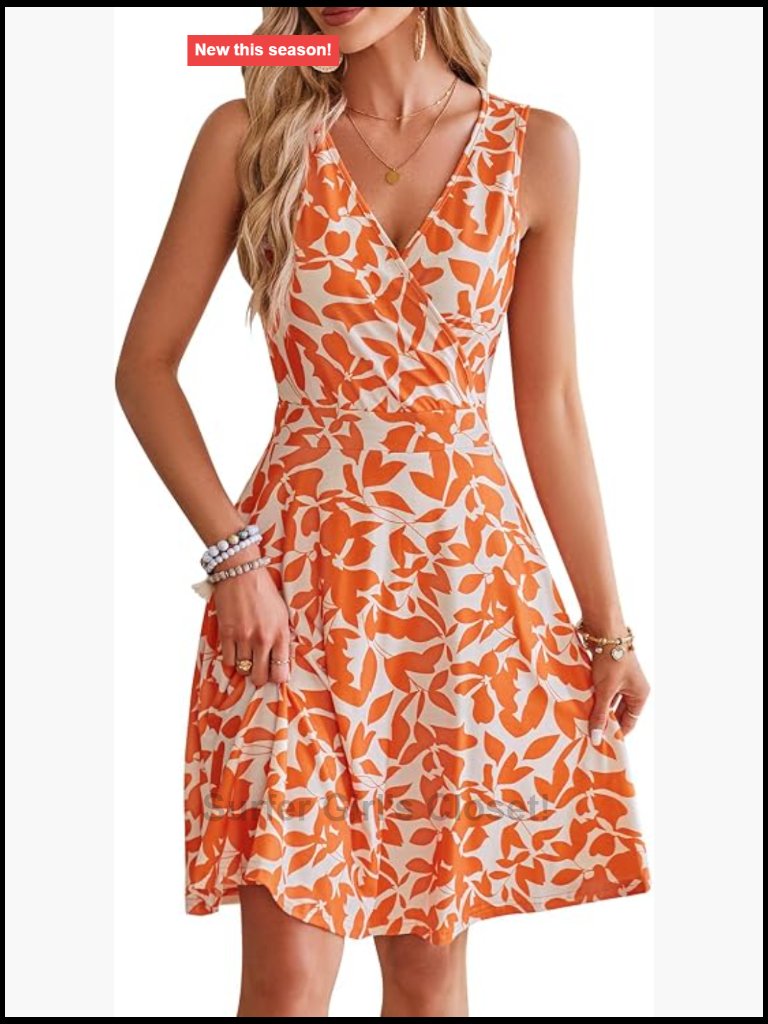 Summer Casual Faux Wrap V Neck Floral Short Tank Dress With Pockets